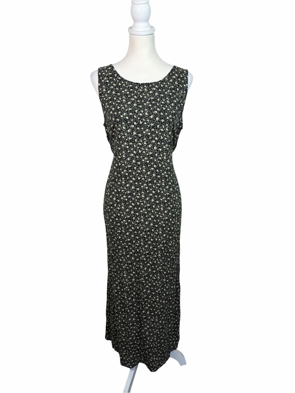 Vintage Teddi Black Ditsy Floral Maxi Dress Sleeveless Cottagecore Grunge